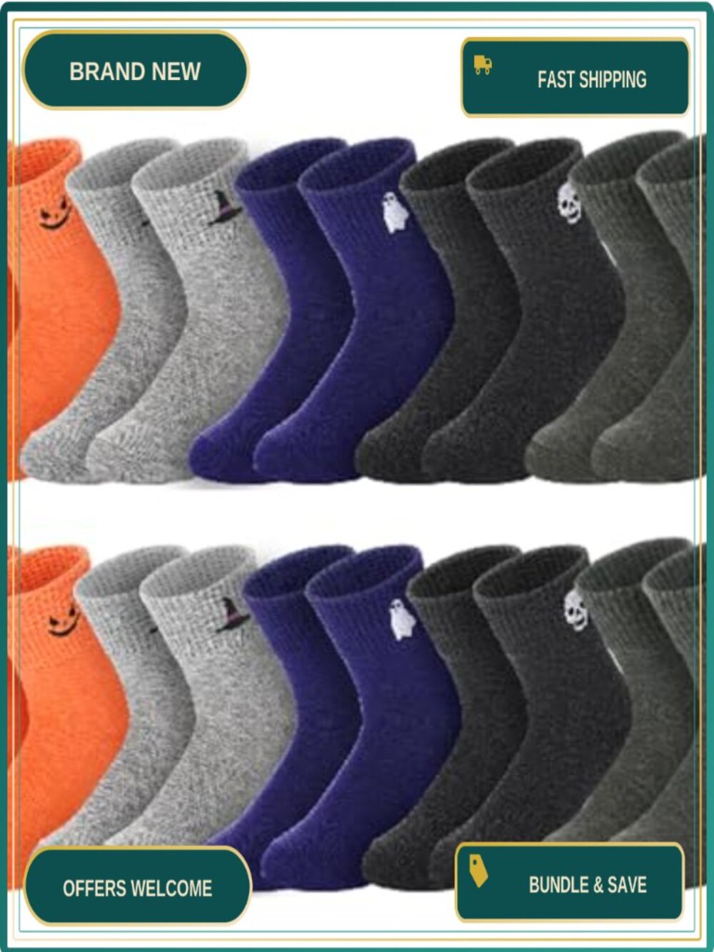 10 Pairs Womens Crew Ankle Socks Cotton Lightweight Low Cut Halloween Style